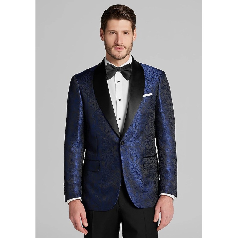 Jos A Bank Tailored Fit Blue Paisley Tuxedo Dinner Jacket Blazer 42 Regular